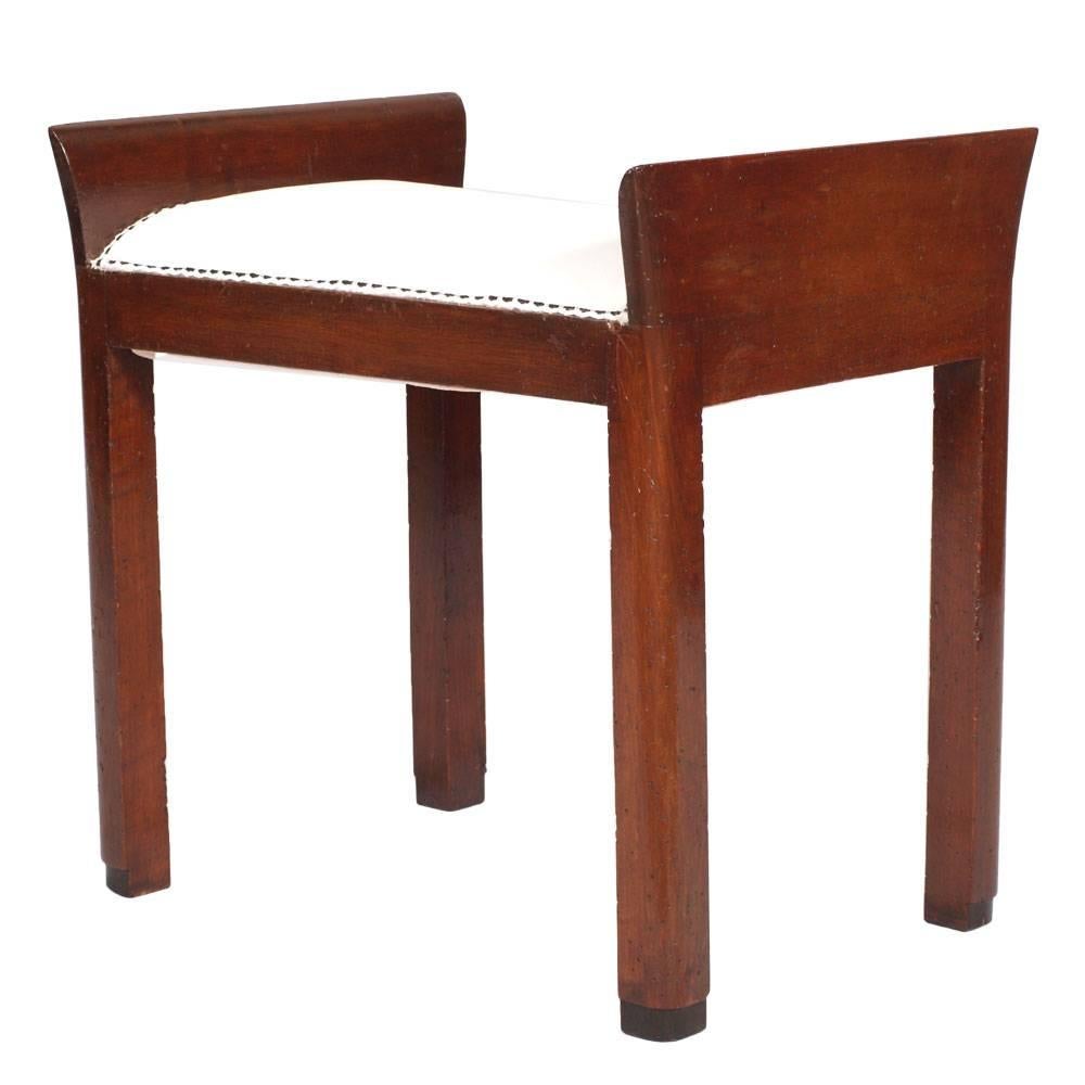 Art Deco Stool in Walnut, Restored, New Upholstered. Osvaldo Borsani Attributed