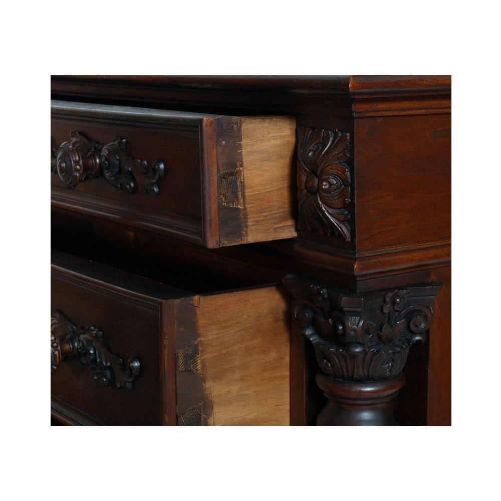 Hand-Carved Renaissance Revival Commode Dresser Chest of Drawers in Carved Walnut