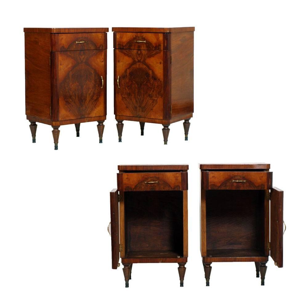 Mid-20th Century 1920s Art Deco Commode & Nightstands, in Burl Walnut , by Gaetano Borsani For Sale