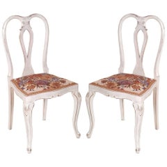 Antique Early 20th Century Pair of Gustavian Chippendale Chairs, Lacquered Walnut
