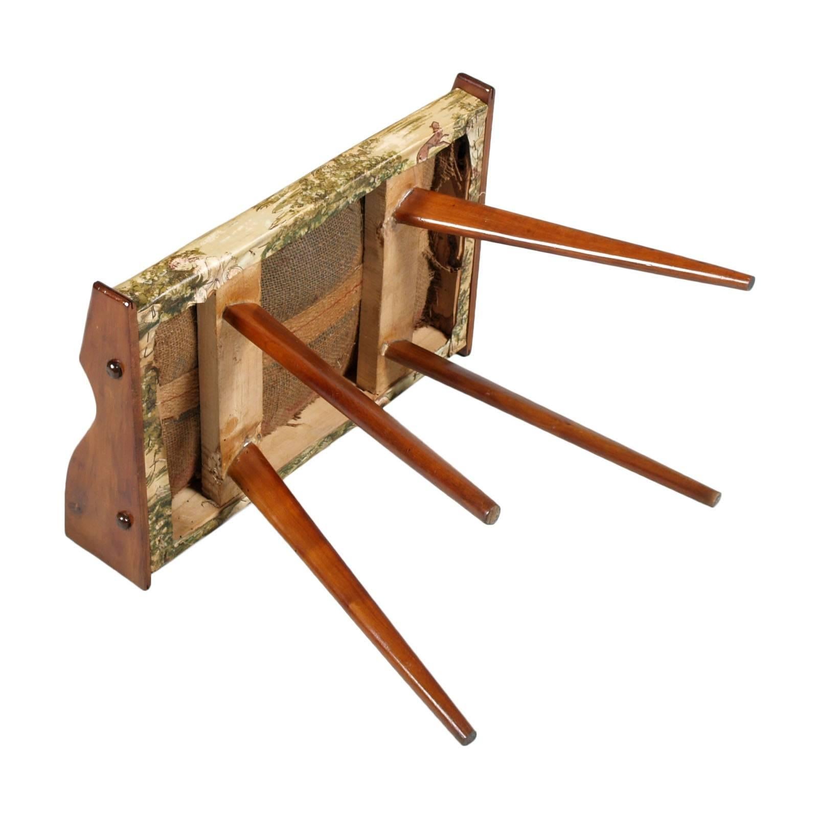 Mid-Century Modern 1950s, Pair of Stools, Walnut, Plasticized and Printed Fabric by Ico Parisi For Sale