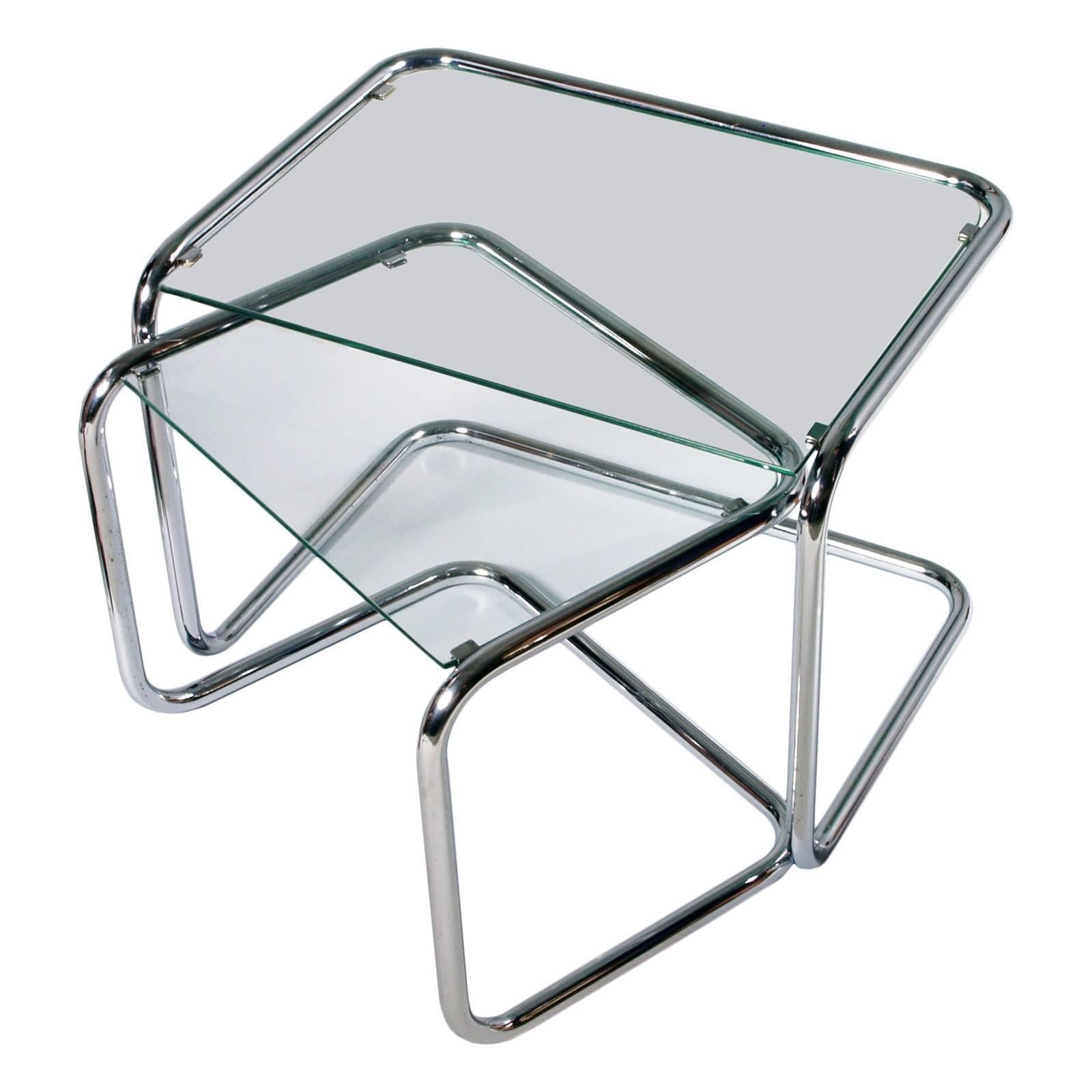 1960s, Mid-Century Modern Crystal and Chrome Nesting Tables Milo Baughman Style