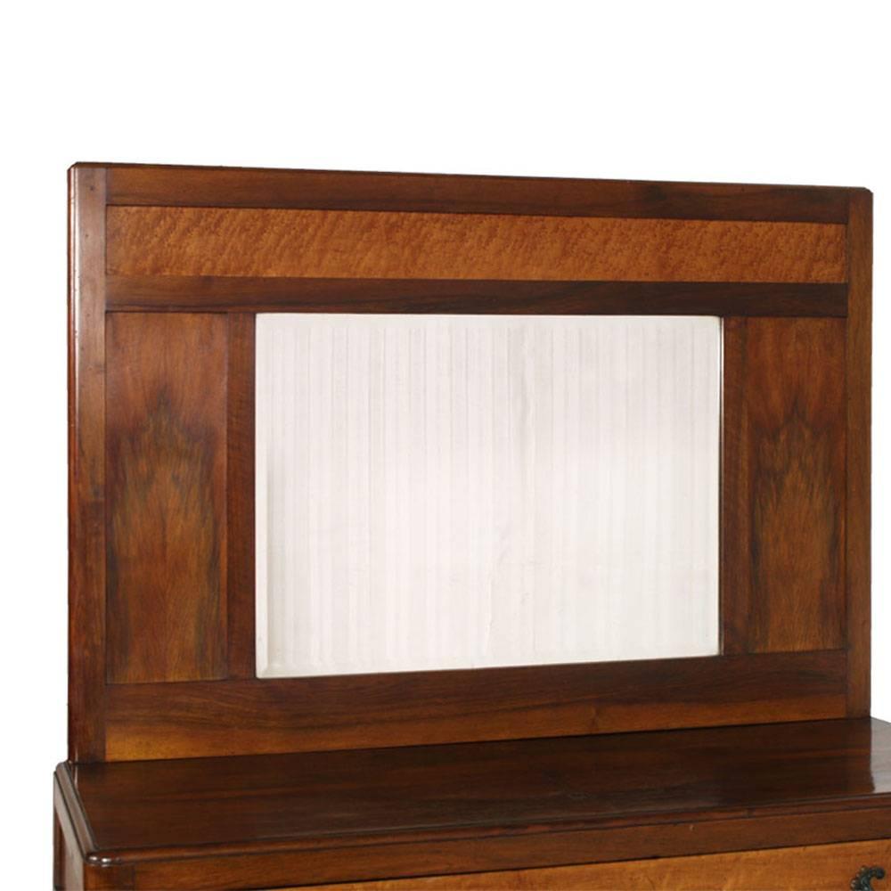 Italian Art Deco country 1920s Dresser Mirrored, Solid Walnut, Burl walnut. Wax polished For Sale