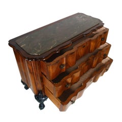 1900s Venetian Baroque Commode Chest of Drawers in Burl Walnut with Marble Top