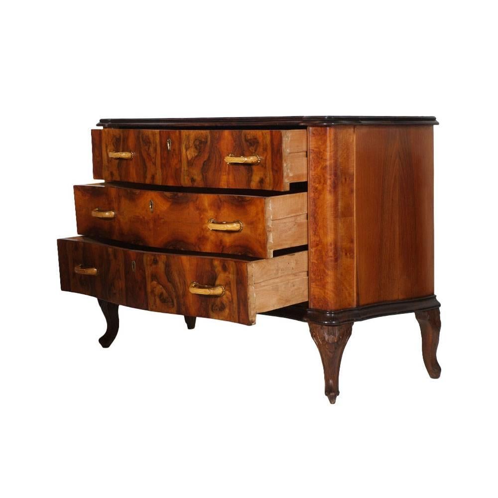 Venice Baroque Revival Italian Chest of Drawers with Nightstands in Burl Walnut In Good Condition In Vigonza, Padua