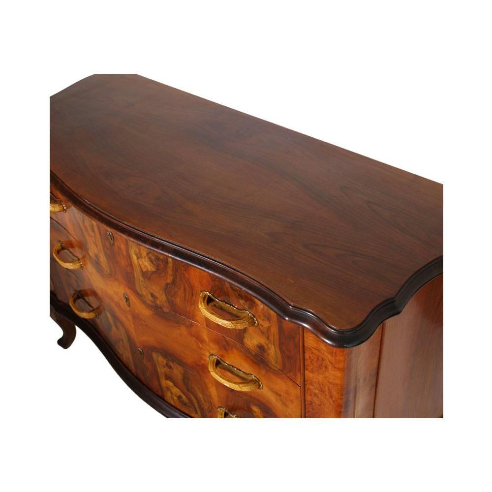 Mid-20th Century Venice Baroque Revival Italian Chest of Drawers with Nightstands in Burl Walnut
