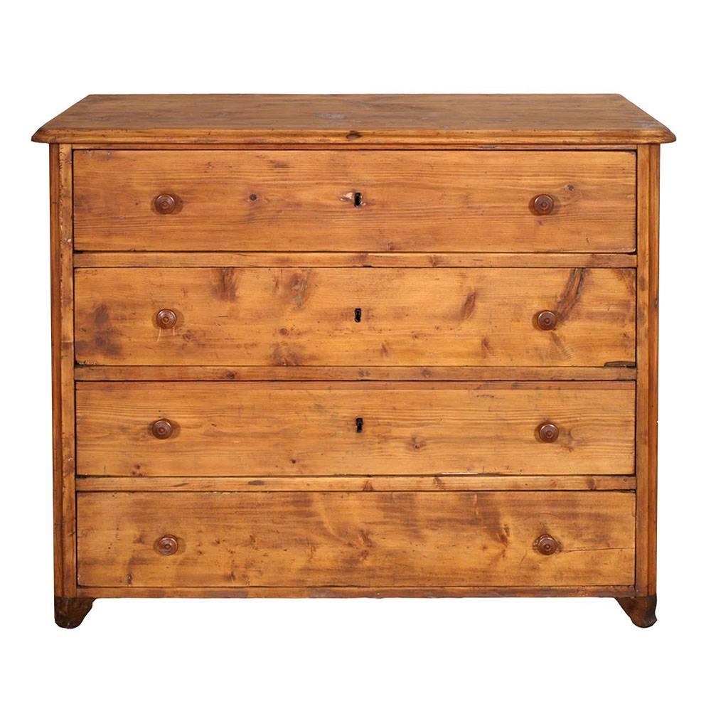 Italy 18th Century original Country Chest of Drawers, Solid Pine, Wax Polished For Sale