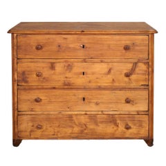 Italy 18th Century original Country Chest of Drawers, Solid Pine, Wax Polished