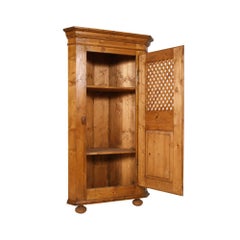 Late 19th Century Tyrol Country Corner Rustic Cupboard Solid Wood Pine Polished