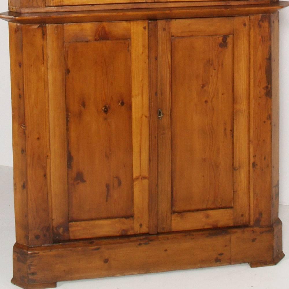 Country 18th Century Tall Corner credenza with Display Cabinet, Cupboard,  Wax Polished For Sale