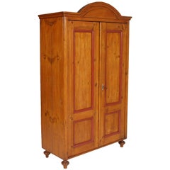 Antique Austrian Tyrol 1860s Wardrobe Cabinet Cupboard in Solid Wood Polished to Wax