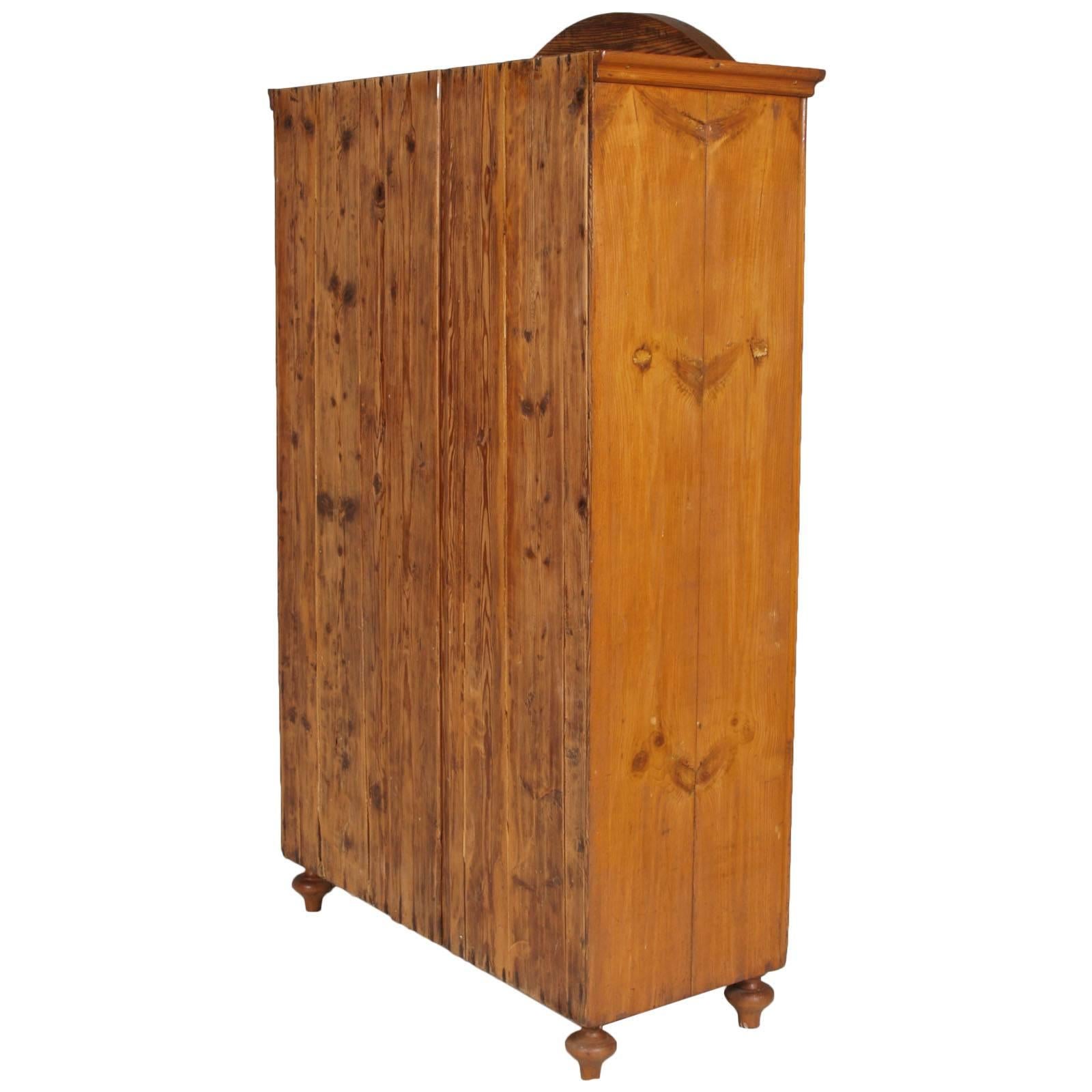 Fir Austrian Tyrol 1860s Wardrobe Cabinet Cupboard in Solid Wood Polished to Wax For Sale