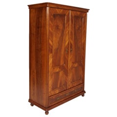 Antique Italian 1850s Louis Philippe armoire or bookcase, blond walnut & veneered walnut