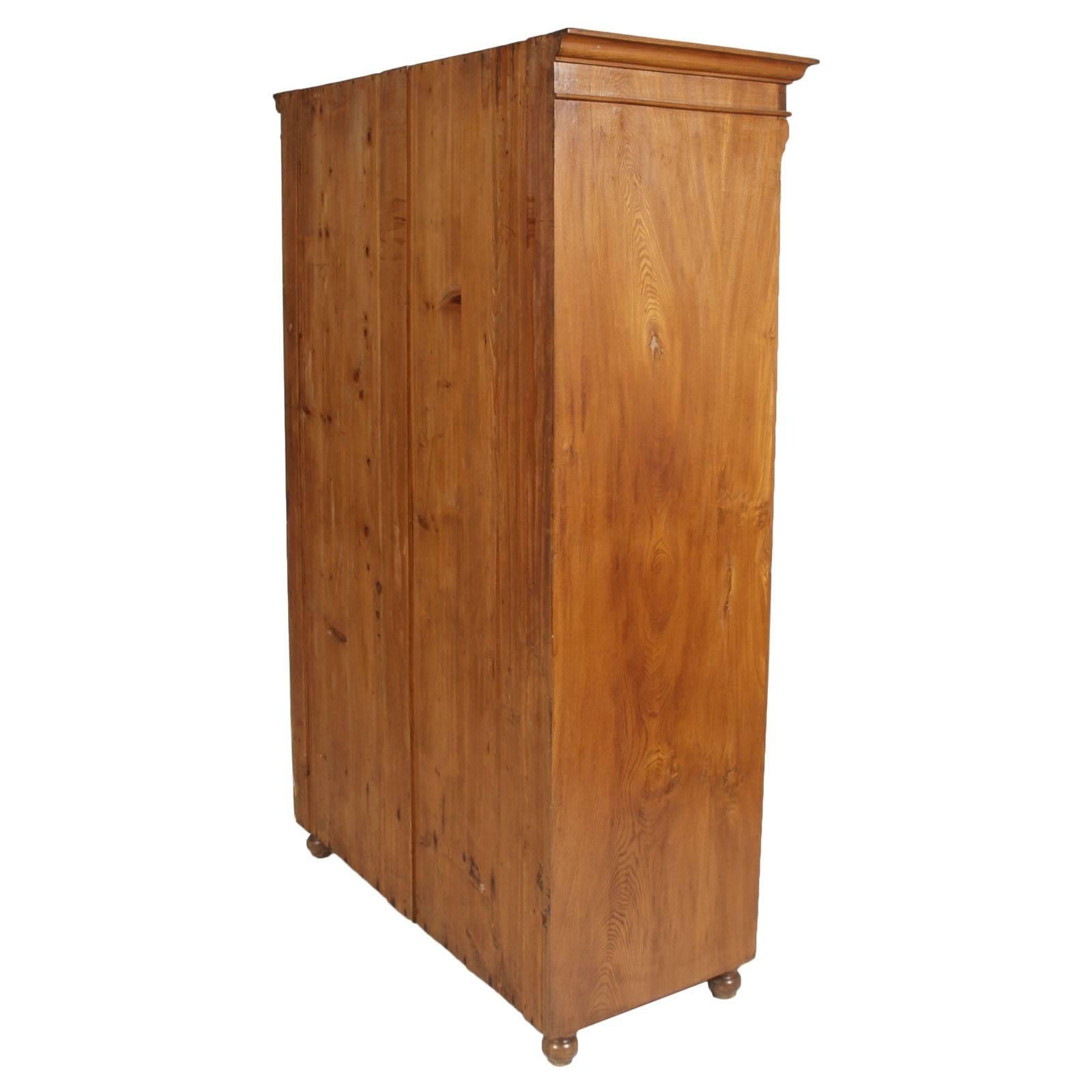 Italian 1850s Antique Neoclassic Cabinet Cupboard, Solid Wood Restored and Wax-Polished