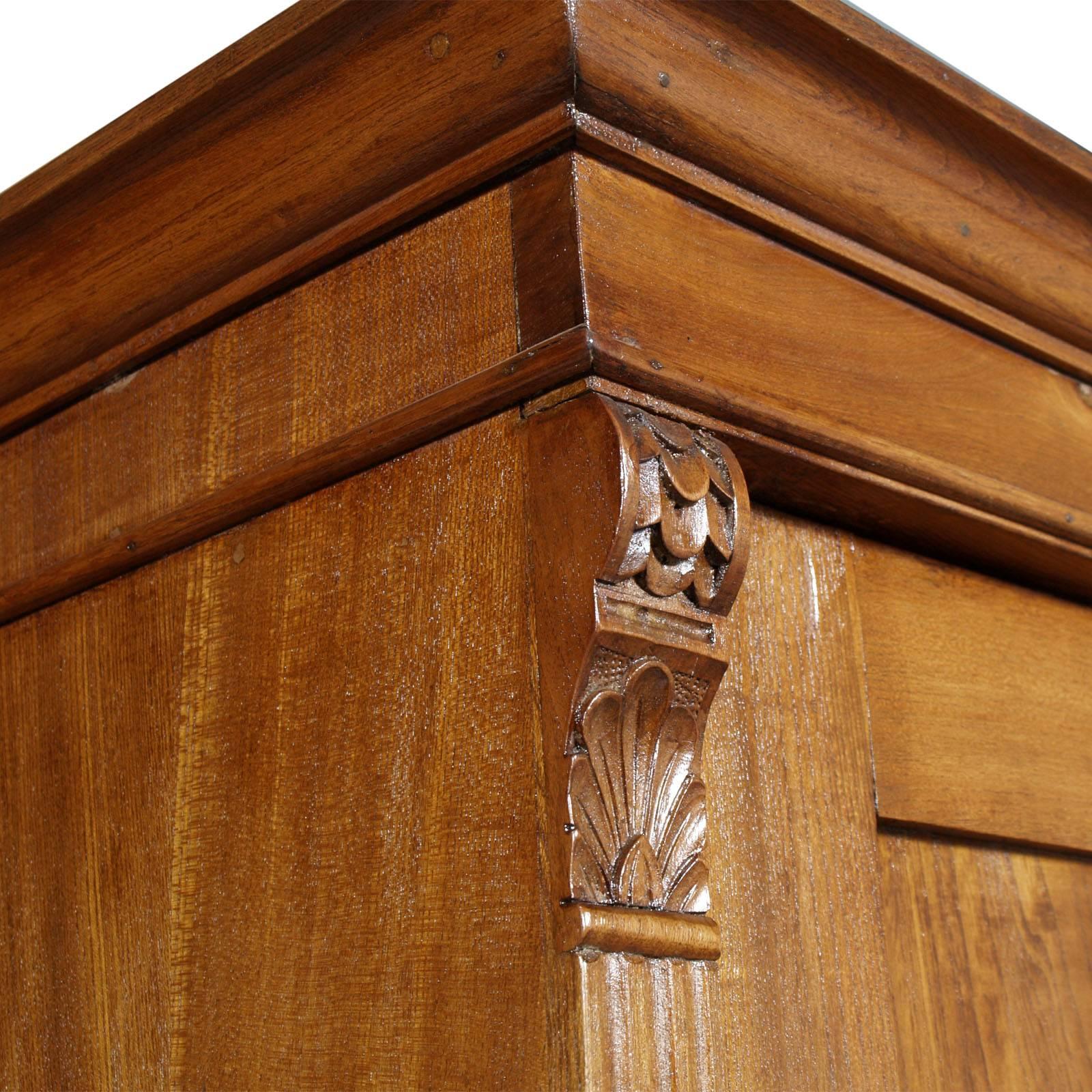 1850s Antique Neoclassic Cabinet Cupboard, Solid Wood Restored and Wax-Polished In Good Condition In Vigonza, Padua