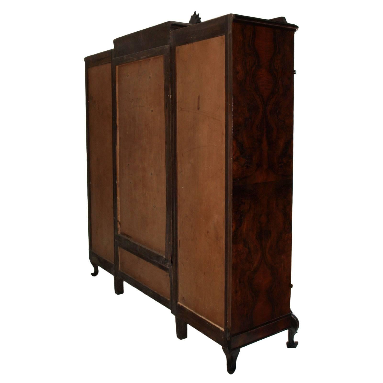 Early 20th Century Eclectic Baroque Chippendale Wardrobe in Burl and Ebonized Carved Walnut