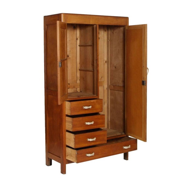 1930s Art Deco Cupboard Wardrobe Drawers In Solid Cherrywood With