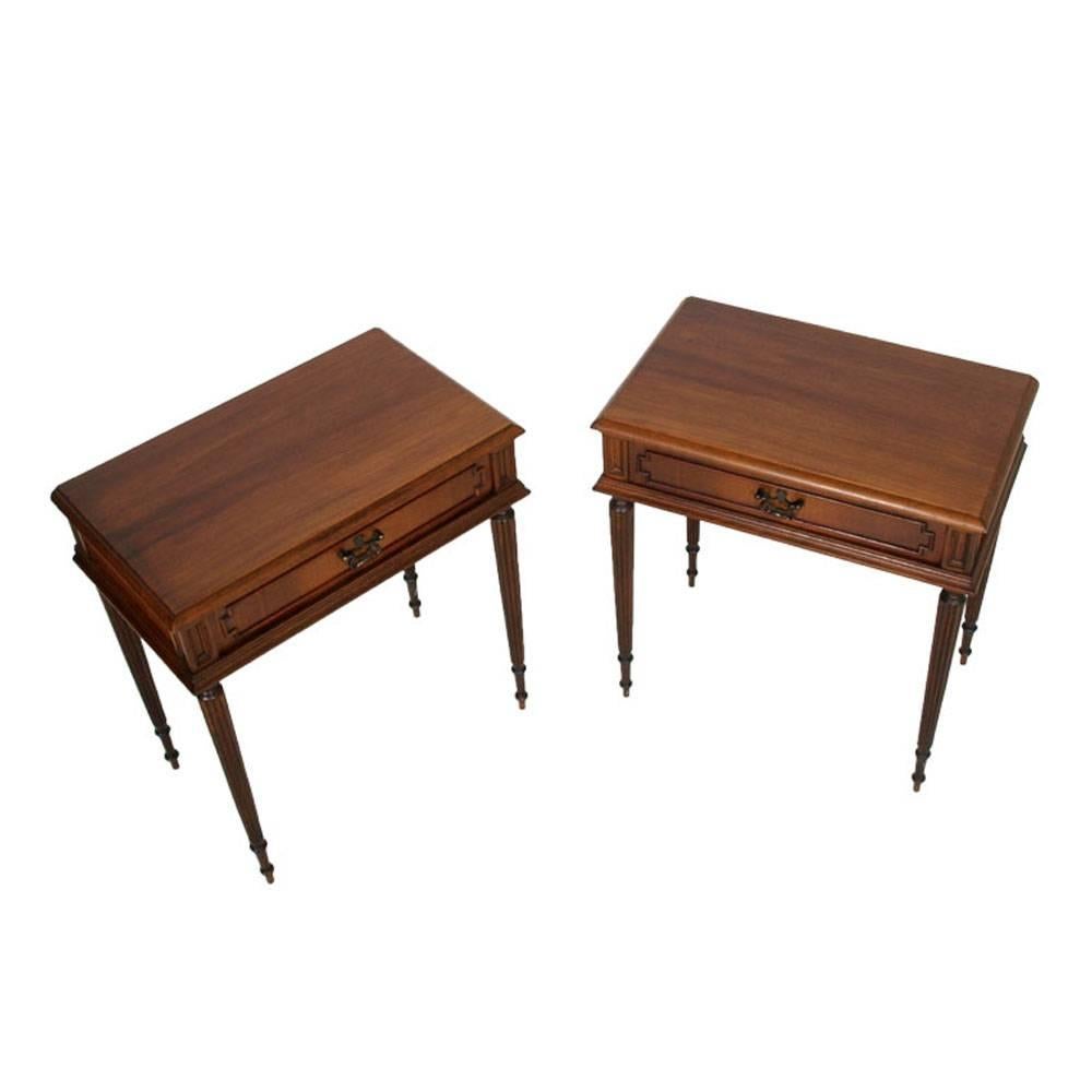 1920s bedside tables in walnut Louis XVI . Restored and polished to wax.

Measures cm: H 61 W 57 D 35.