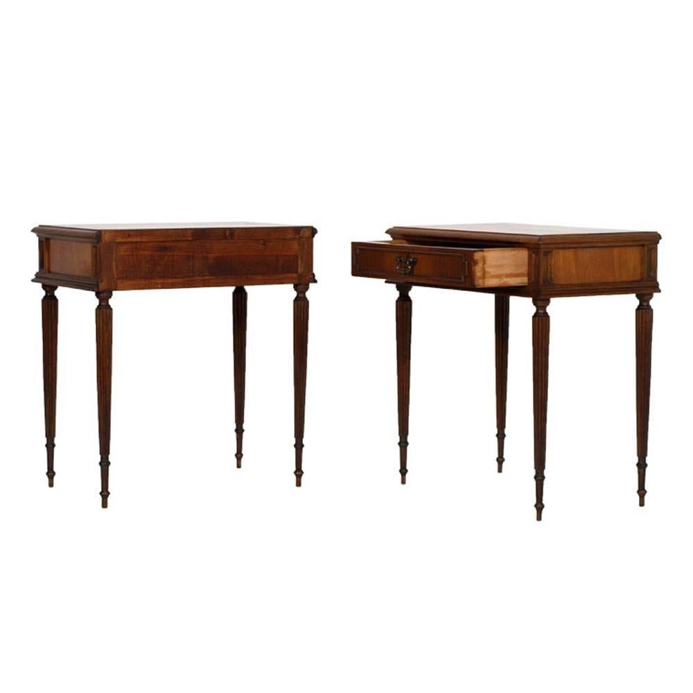 Italian Early 20th Century Pair Nightstands Louis XVI , Walnut restored & wax polished For Sale