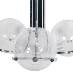 1970s Mazzega Murano Glass Pendant Chandelier, 3 Lights and Chromed Black Steel