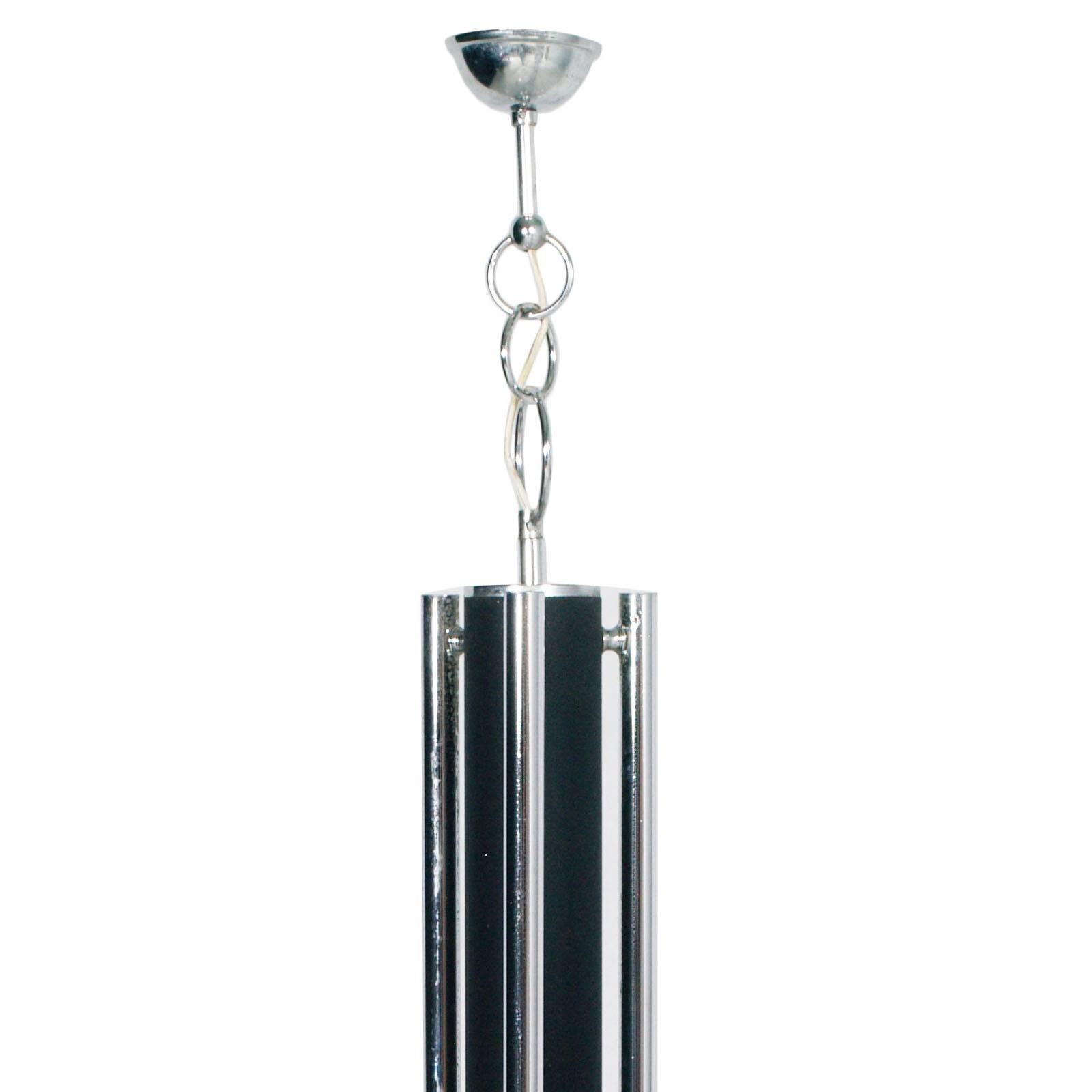 Minimalist 1970s Mazzega Murano Glass Pendant Chandelier, 3 Lights and Chromed Black Steel  For Sale