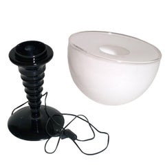 Mid-Century Modern Mushroom Table Lamp by Leucos Murano Glass White and Black