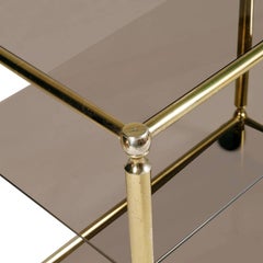 Mid-Century Modern Bar Cart in Brass with Three Shelves in Crystal Fumè