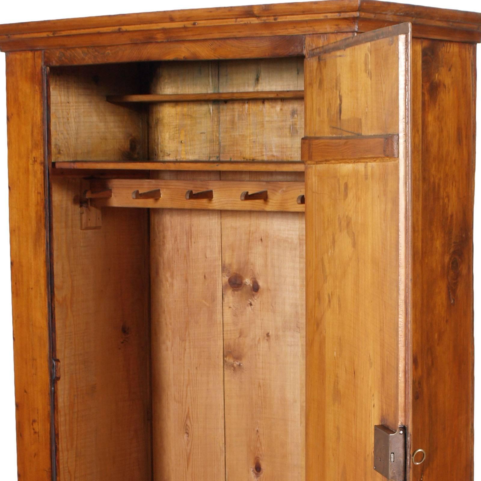 Italian 19th C Biedermeier Antique Elegant Cupboard Wardrobe Solid Fir Polished to Wax For Sale