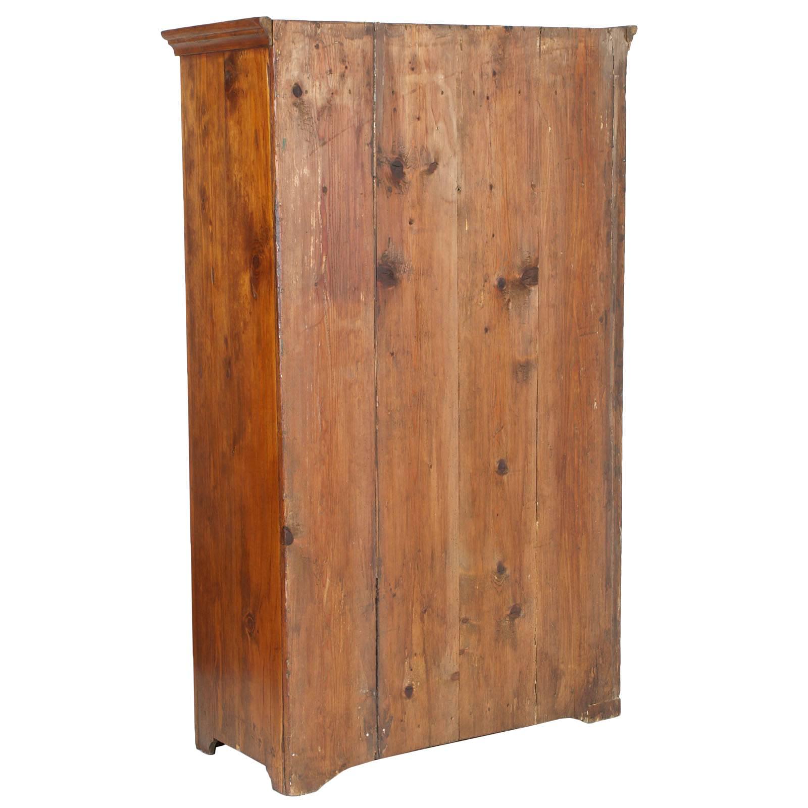 19th C Biedermeier Antique Elegant Cupboard Wardrobe Solid Fir Polished to Wax In Good Condition For Sale In Vigonza, Padua