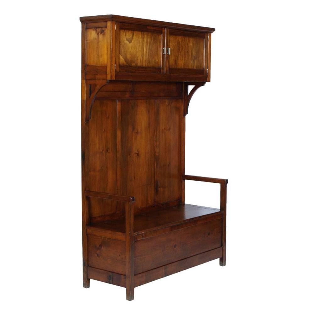 Early 20th Century Art Nouveau Period Chest Bench Entry Furniture, Solid Fir For Sale