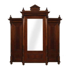 Neoclassic Wardrobe Bookcase, All Solid Walnut, Burl Walnut and Oak Interior