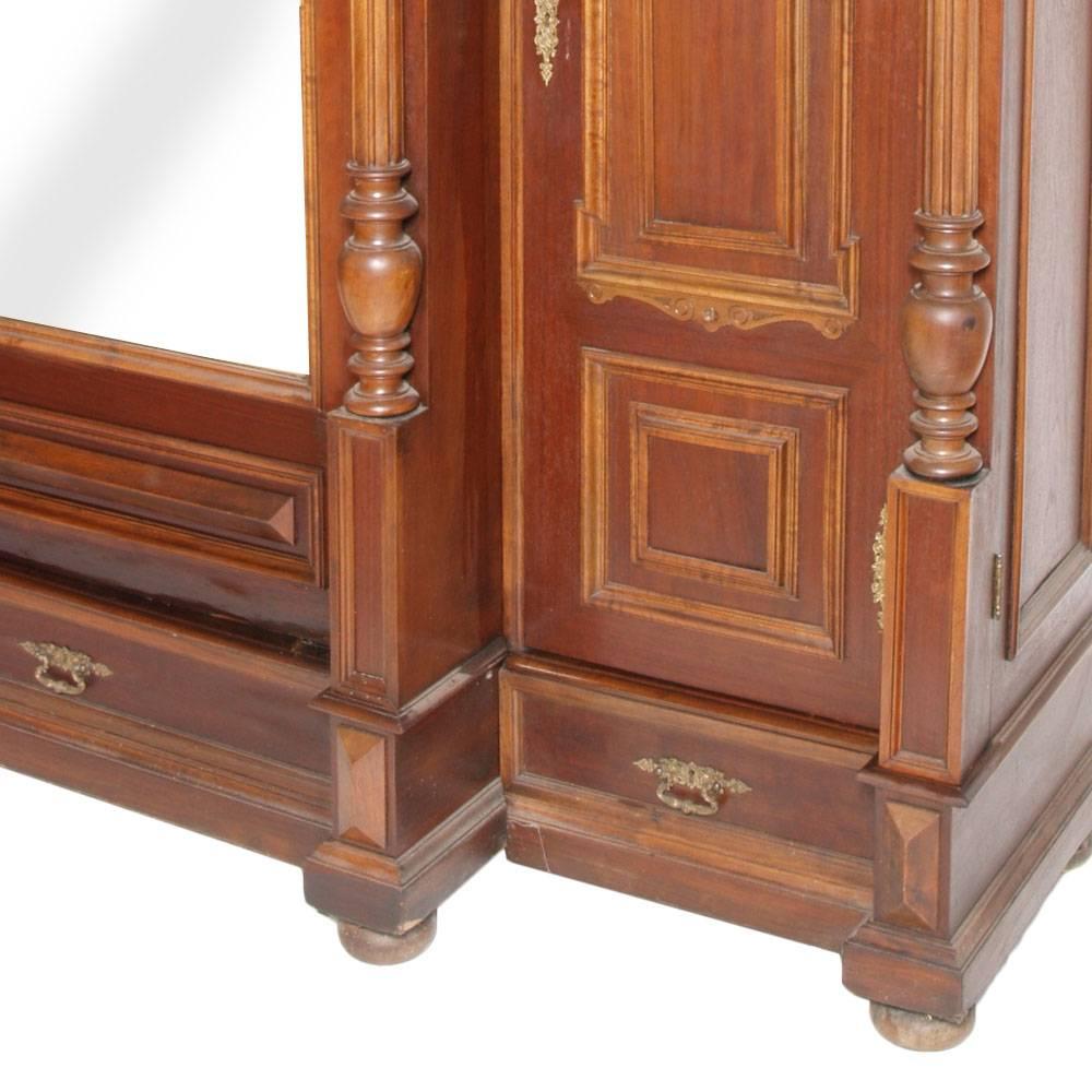 Neoclassical Revival Italian Last 19th Century Neoclassic Wardrobe Cupboard in Carved Walnut For Sale