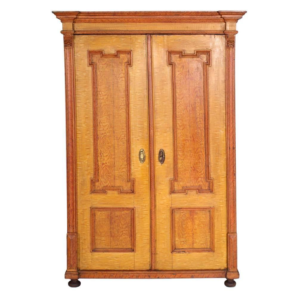 Antique Original Tirol Wien Wardrobe Cupboard Massive Wood Laquered Faux Wood For Sale