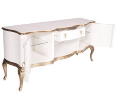 Venetian Baroque Revival White Sideboard with Gold Hand-Carved Walnut Frame