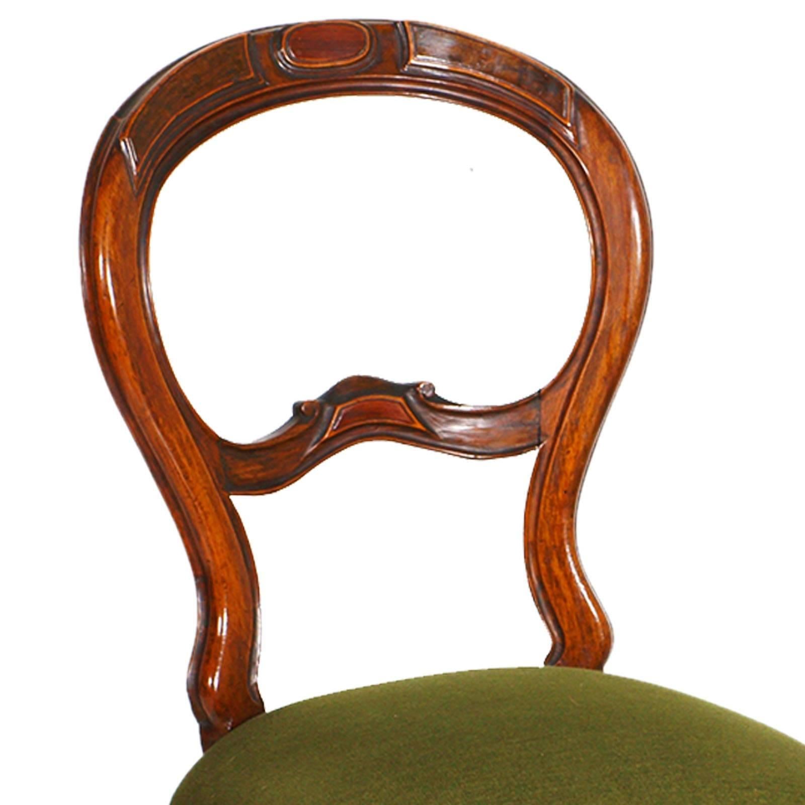 Baroque Revival Pair of 19th Century Baroque Side Chairs, Hand-Carved Walnut, Velvet Upholstery