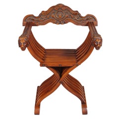 Florentine Savonarola Chair, all hand Carved Walnut Restored and Wax polished