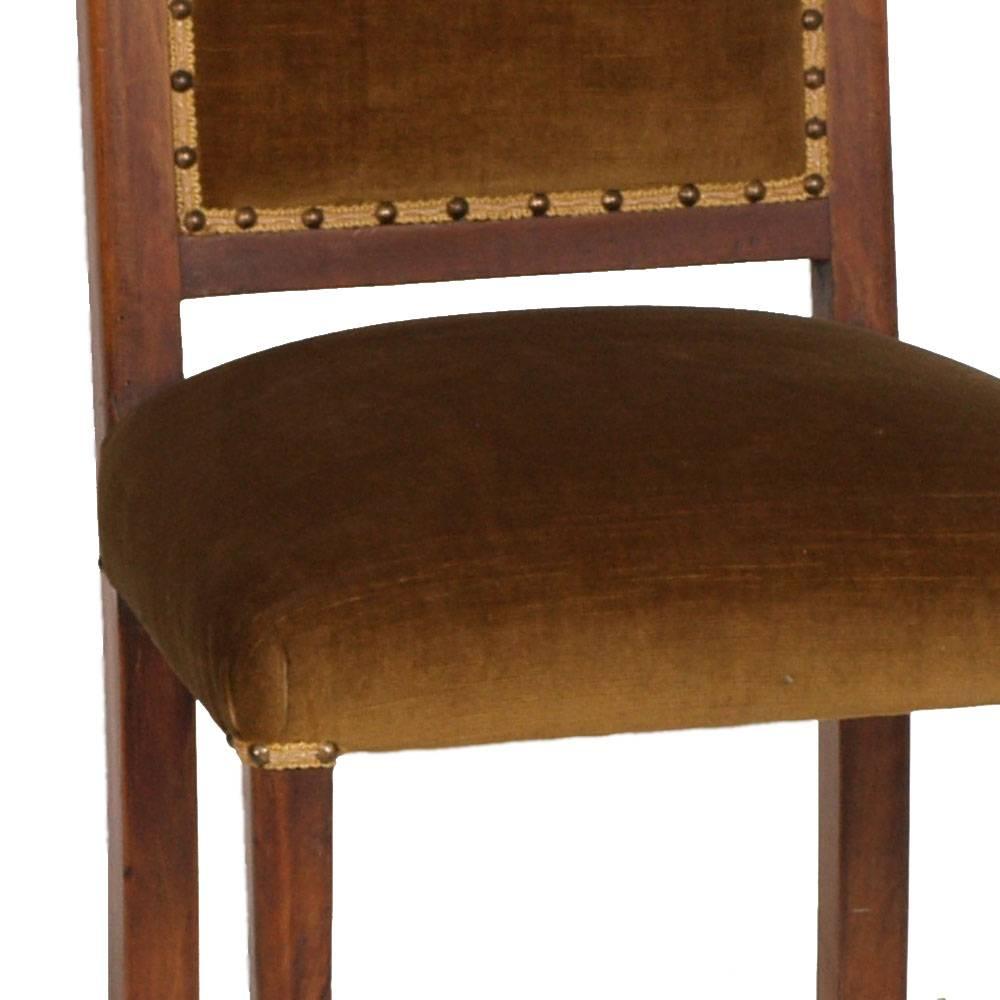 Mid-20th Century Italian Art Deco Pair of Side Chairs in Walnut, Velvet Upholstery, Restored