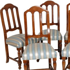 1920s Italian Six Dining Room Chairs Solid Walnut, Art Deco age, new upholstered