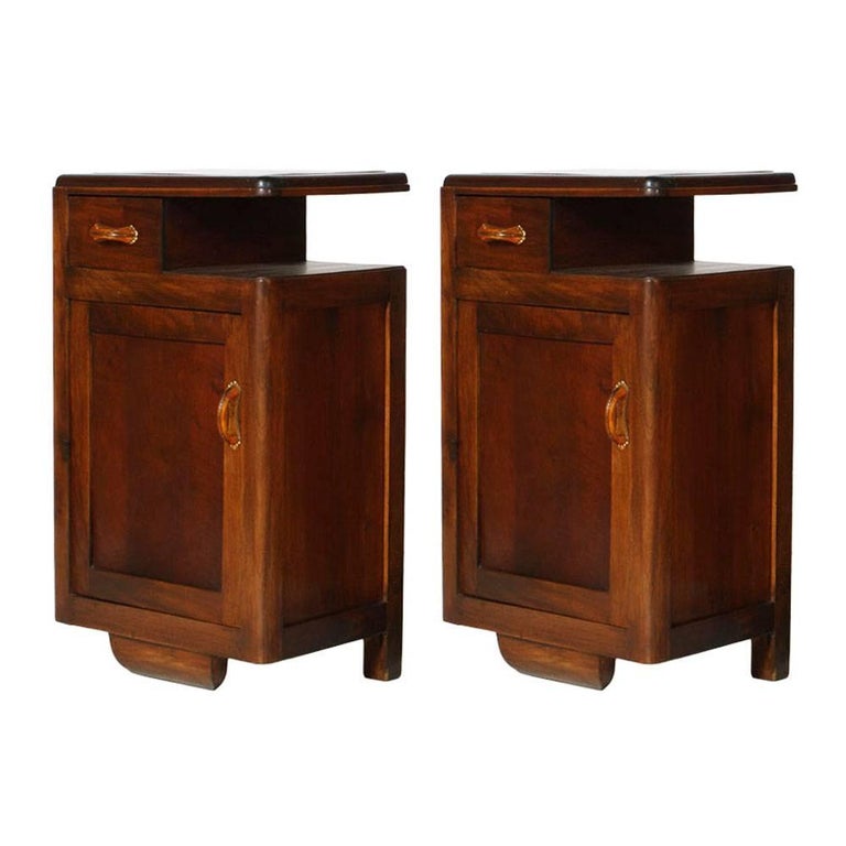 1920s Art Deco Bedside Tables Nightstands in Walnut Restored and