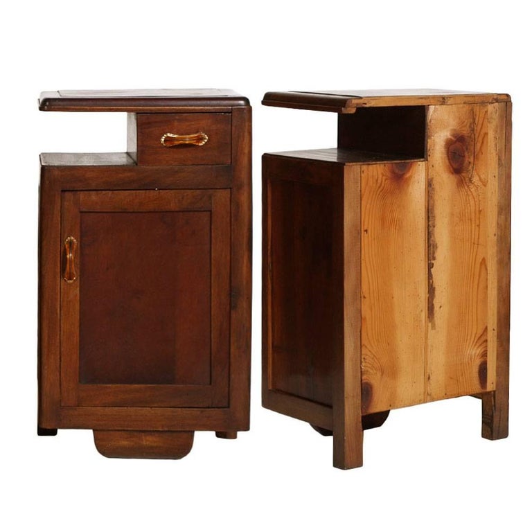 1920s Art Deco Bedside Tables Nightstands in Walnut Restored and
