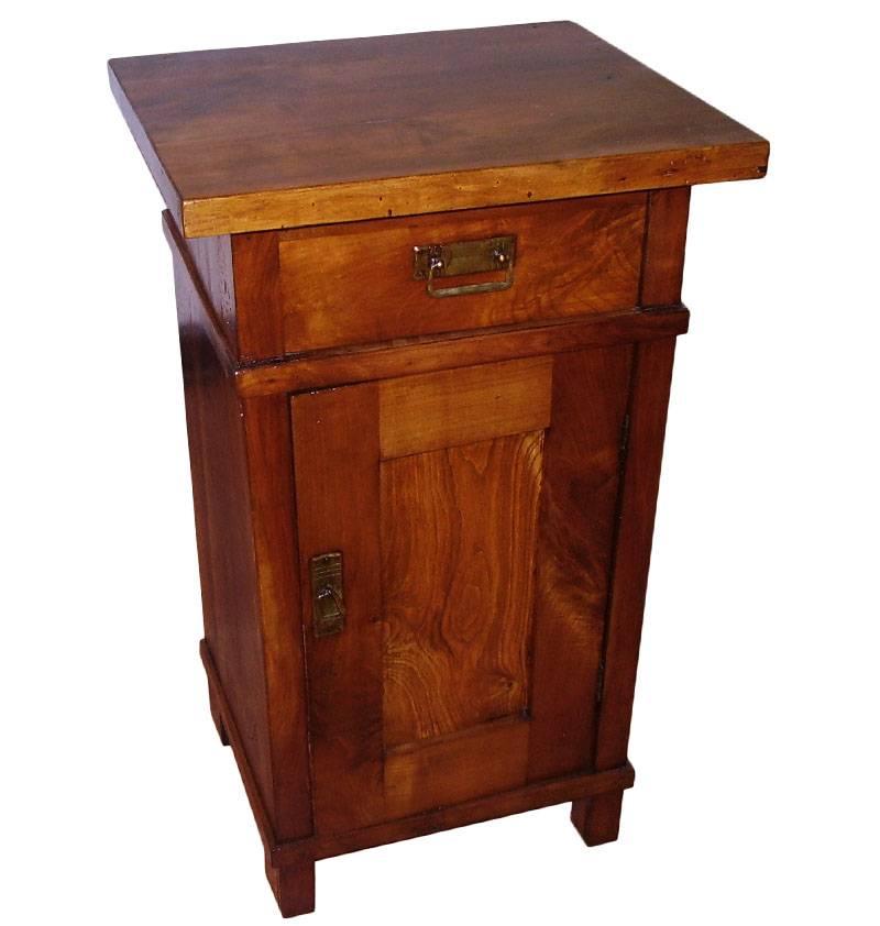 1890s Country Bedside Table Nightstand, Art Nouveau, Solid Cherrywood, Restored