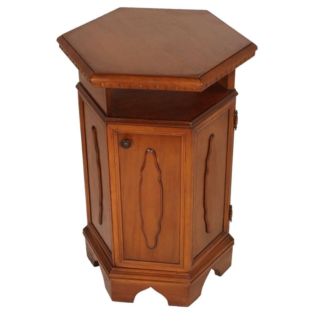 Renaissance Revival Midcentury Tuscany Renaissance Cabinet, Bedside Table, Walnut Polished to Wax For Sale