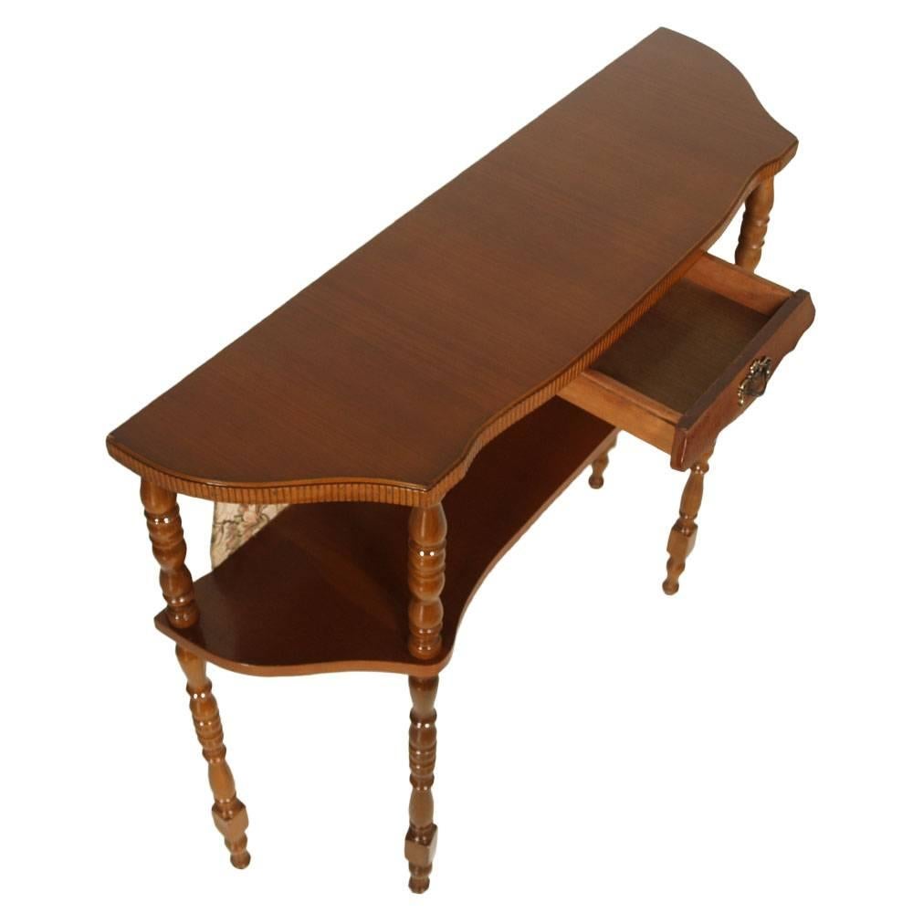Mid-Century Modern, renaissance style console with drawer, in  walnut polished to wax

Measures cm: H 87, W 100, D 29.