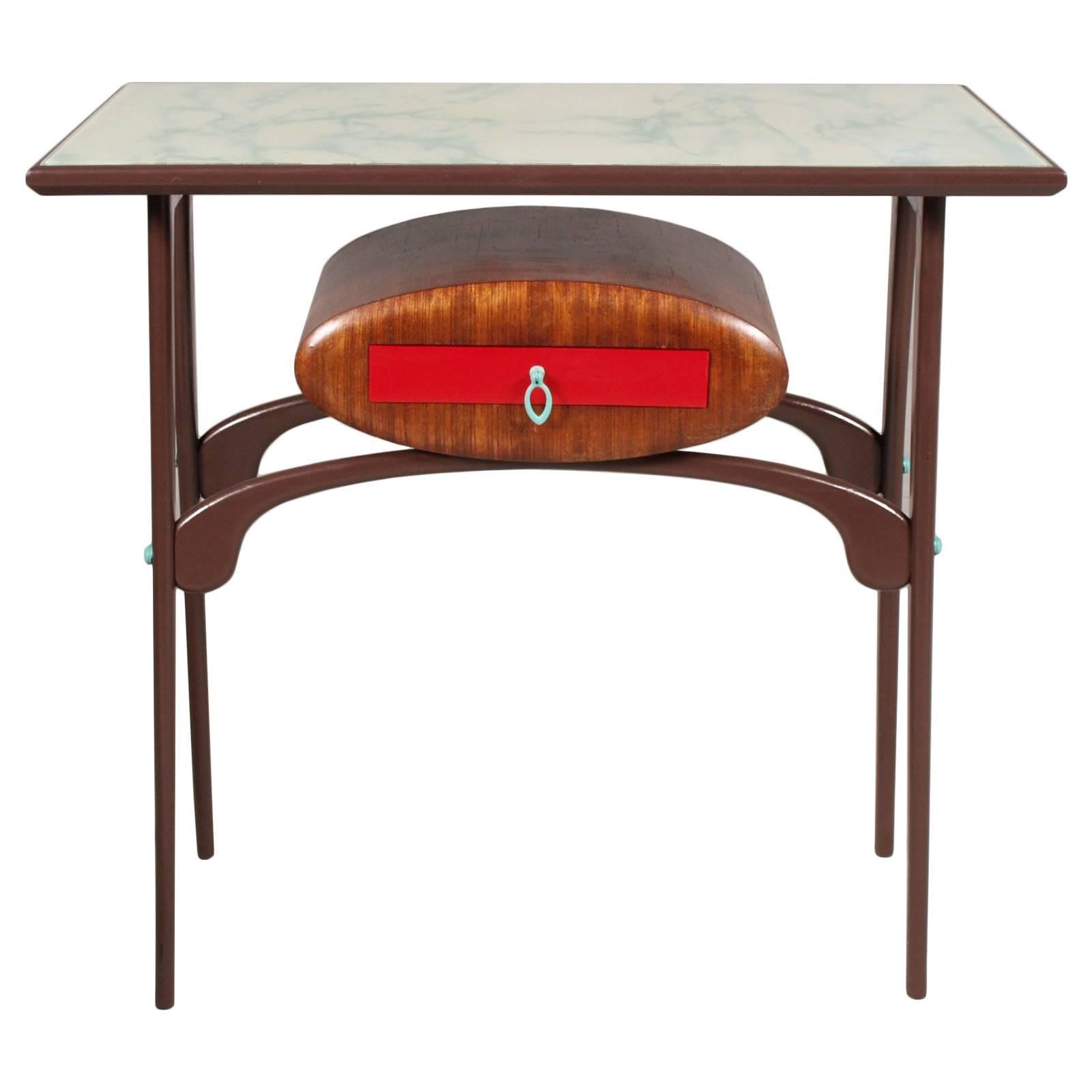 20th Century Console Mid-Century Modern Carlo Mollino Style, Wood Lacquered, Top Crystal