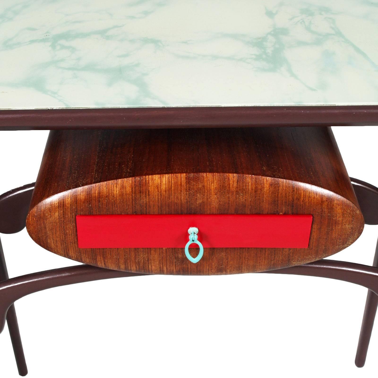 Console Mid-Century Modern Carlo Mollino Style, Wood Lacquered, Top Crystal 1