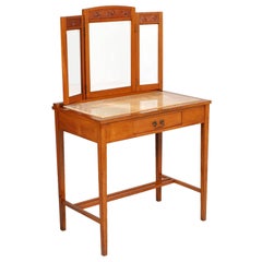 Art Nouveau Vanity Desk with Mirror, Carved Cherry Wood, Marble-Top with Chair