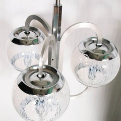 1960s Chromed Aluminium Chandelier with Three Large Murano Pulegoso Glass