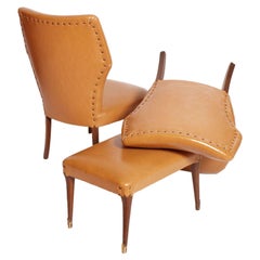 1940s Art Deco Bedroom Chairs, Stool, Leatherette, Guglielmo Ulrich Attributable