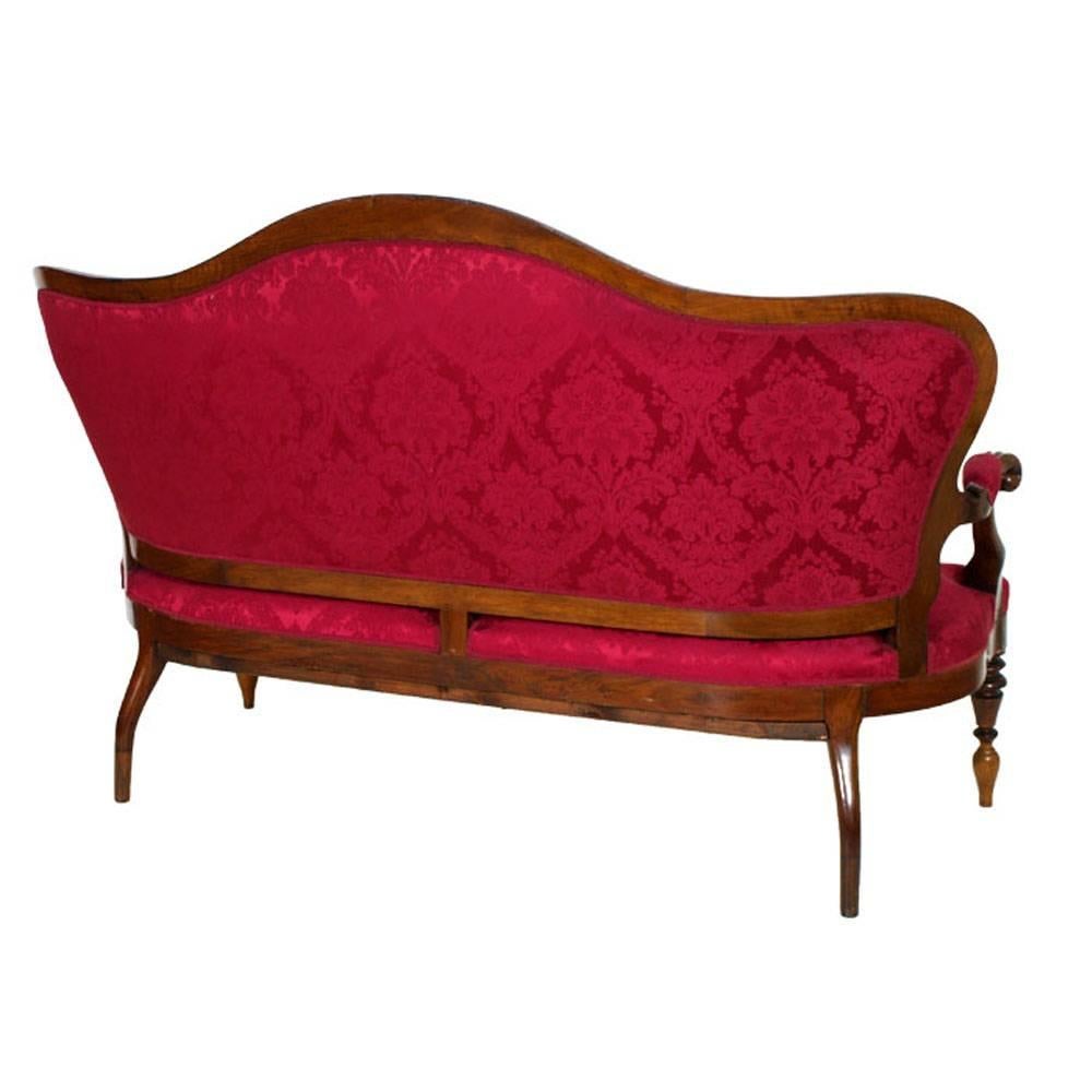 Last 19th Century Louis Philippe Red Sofa Mario Bevilacqua's Fabric In Good Condition In Vigonza, Padua