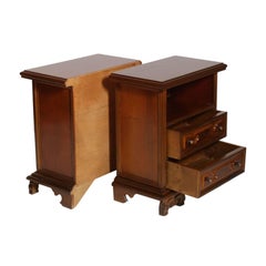 Pair 1930 Tuscany Florence Renaissance Nightstands in Walnut by Michele Bonciani
